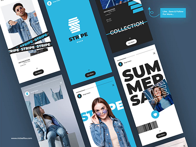 Stripe Fashion Brand Identity animation app blue brand branding denim fashion funky grey inspiration instagram logo motion graphics social media status story typography video wear