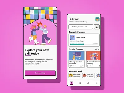 NeuBrutalism UI style - Education: Courses App app app design app ui cneobrutalism design e learning education education app illustration ios app learn app mobile app modern neobrutalism online course online study product design retro ui ux