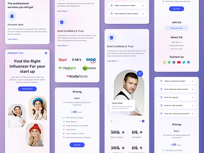 Influencer marketing platform mobile app brand design clean influencer finder instagram ios landing page mobile app user web design