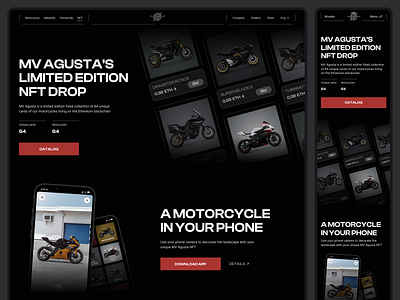 NFT Marketplace Website banner bike black card commerce dark design e commerce graphic design mobile moto motorcycle nft tablet ui web design