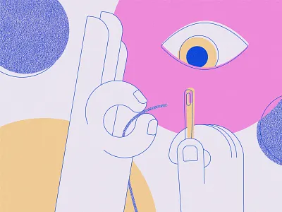 Sewing time adobe adobe illustrator adobe photoshop art design digital art fingers flat design freelancer hand illustration hands illustration illustrator minimal art noise illustration pink yellow blue sew sewing texture textures thread needle