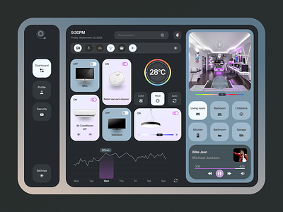Smart Home App Concept assistant clean dashboard design device home home automation home screen house internet of things iot material minimalistic remote control smart device smart house smarthome ui ux web app