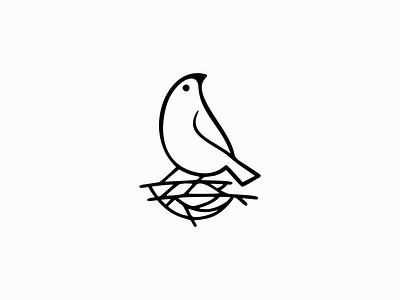 Bird And Nest Logo for Sale animal bird branding cartoon cute design flat home illustration kids lines logo mark mascot nature nest premium real estate vector wings