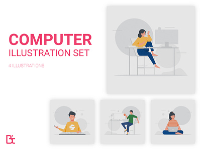 Computer illustration set blend blend tool blend tool studio creative design dribbble dribbble best shot flat flat illustration free illustration free illustration set graphic design illustration lifestile lifestyle illustration onboard vector work work illustration