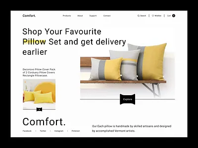 Pillow Shop Web Header colorful design header interface ios landing landing page online shop pillow pillow shop ui designer ux web web design web header web interface web site web site designer yellow yellow web