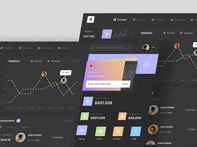 Banking Dashboard - Dark mode 🌚 banking dark dashboard figma finance transaction ui ux webapp