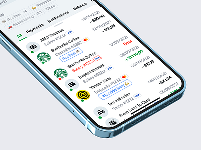 Bank App | Journal bank app dark light theme history of operations journal less ui light design mobile ui