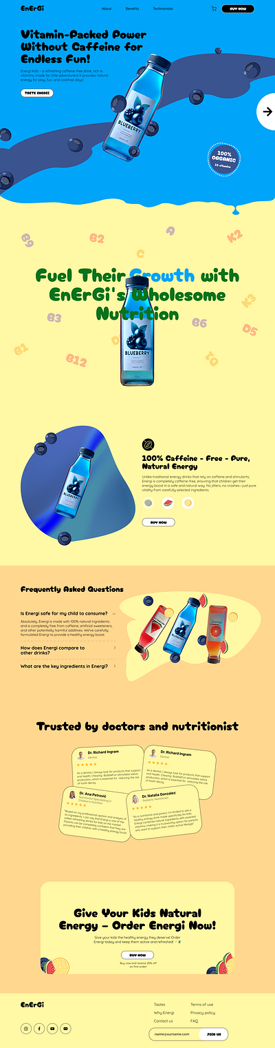 Energi - Energy drink for kids⚡🧃 branding energy drink graphic design illustration kids playful ui uix vector web design