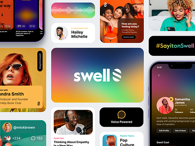 Swell App - Marketing app audio cards gradient marketing mobile play podcast profile swell ui ux
