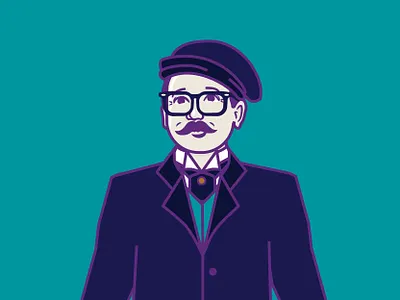 Cass Gilbert - Hipster architect art cass gilbert dc design face glasses happy hat hipster hipster hat illustration man mascot mustache paper doll us chamber of commerce vector washington