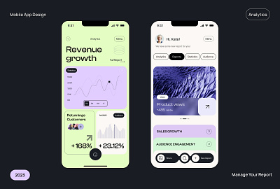 Modern Business Analytics App Design audience engagement business business analytics business intelligence data tracking data visualization financial insights interactive reports marketing analytics mobile app mobile interface modern design performance metrics revenue insights sales growth typography ui design ux design ux research ux ui