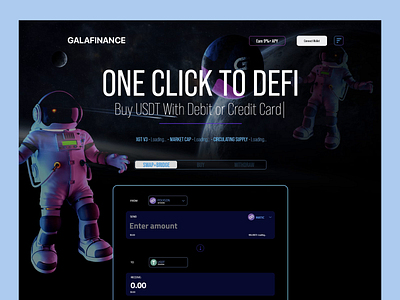 GalaFinance - DeFi Platform Illustration blockchain btc crypto crypto assets defi defi marketplace finance finance tech galaxy investment platform landing page moon motion graphics spaceman swap trading transfers usdt web design web3 platform