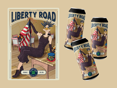 Liberty Road poster and beer label ale america animal beer beer label chair character cream flag freedom hat liberty ostrich politics pub room statue table vector vote