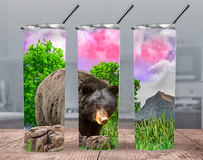 Digital Bear 20oz and 30oz Straight Skinny Tumbler Design forest