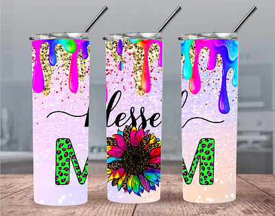 Digital Blessed Mom 20oz and 30oz Straight Skinny Tumbler Design colorful