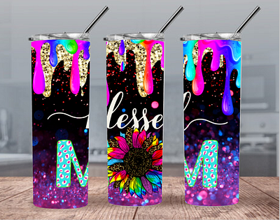 Digital Blessed Mom 20oz and 30oz Straight Skinny Tumbler Design colorful