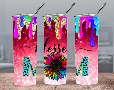 Digital Blessed Mom 20oz and 30oz Straight Skinny Tumbler Design colorful