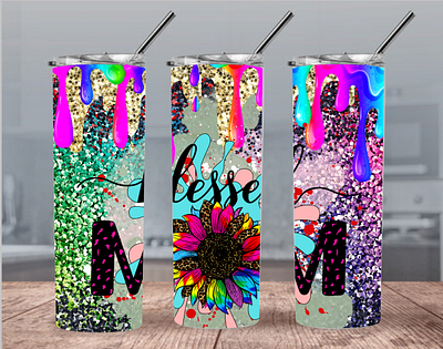 Digital Blessed Mom 20oz and 30oz Straight Skinny Tumbler Desig colorful