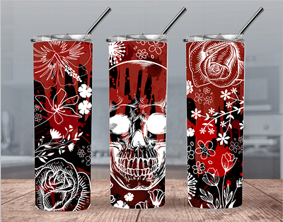 Digital Bloody Skull 20oz and 30oz Straight Skinny Tumbler Desig halloween