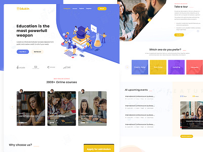 Edukin - Education PSD Template branding design education educational flat landing page minimal online learning online school school type ui university ux web website