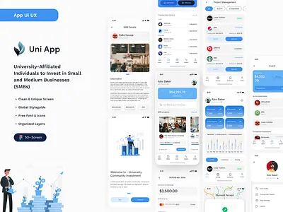 Uni Fintech app UI/UX design | Pixwelz app design app ui ux design crypto app ui fintech app ui investment app ui ui design wallet app ui