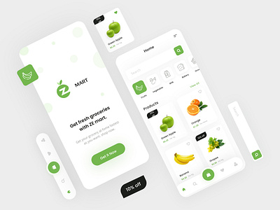 Z-Mart Grocery App app screens application bakery branding design figma food fruit grocery illustration logo mart mobile ui ux vegetable web