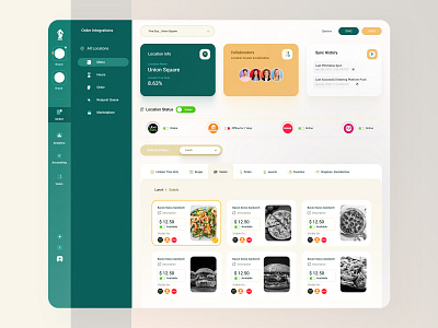 Food Order Integrations dashboard ui ux