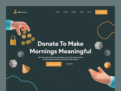 Charity Donation Website Landing Page 3d branding charity color crowdfunding dark design donate donation figma fund funding illustration logo organization service ui ux web webpage