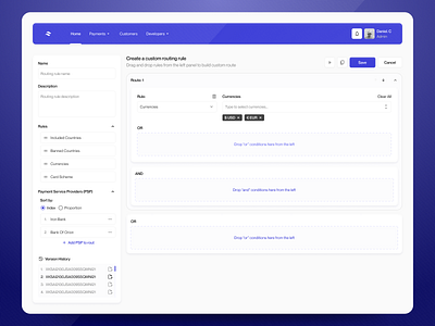 Custom Routing Rule Builder admin bank custom custom payment custom payment route custom payment route builder custom route custom route builder dashboard fintech layout logic payment payment route payment service provider psp route builder routes web app web design