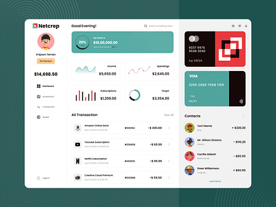 Netcrep Banking System admin banking card charts contacts creditcard dashboard figma graphs history income investment orders payment saving statics transactions ui ux wallet