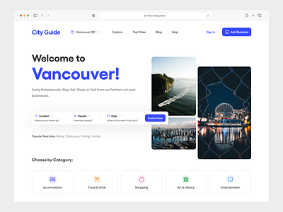 City Guide Landing Concept adventure air bnb booking city guide hero section landing page light mode minimal design tour tourism travel travel guide trip trip advisor ui ui design vacation web design web ui website