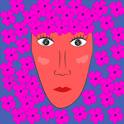 feminine face with floral background bright colourful design emotions expression face feelings feminine floral illustration poppy flower