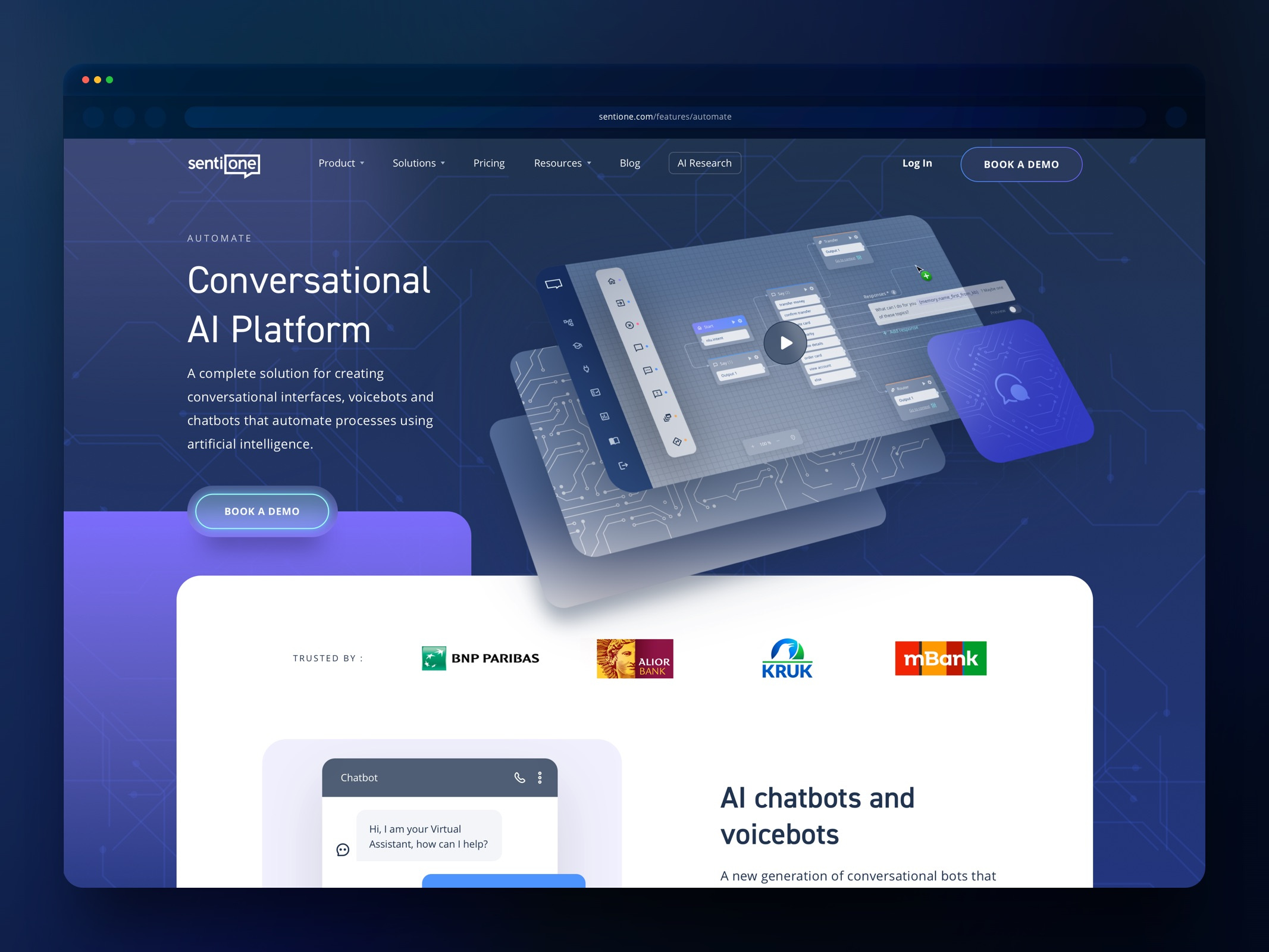 Automate - Product page 3d ai animation blender bot chat dark davinci glassmorphism hero interactions interface landing page marketing motion saas video voicebot website wordpress