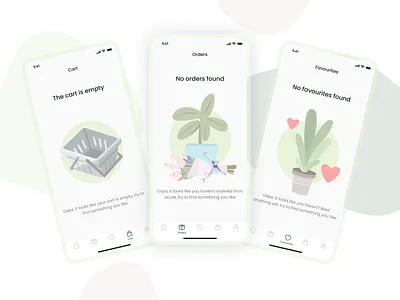 Empty States for Flowers & Plants Shop App | Mobile App app application branding case case study concept delivery design empty states flower flowers green mobile mobile app plant shop study ui uiux ux