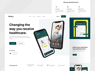 Medicy - Medical Landing Page clinic doctor header health healthcare healthy hero homepage landingpage medical medicine mobile mobile app ui website website design