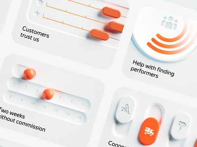 Neumorphic cards 3d abstract c4d calendar clean control graphic design illustration interface neomorphic neomorphism neumorphism orange settings slider switcher ui user interface white yandex