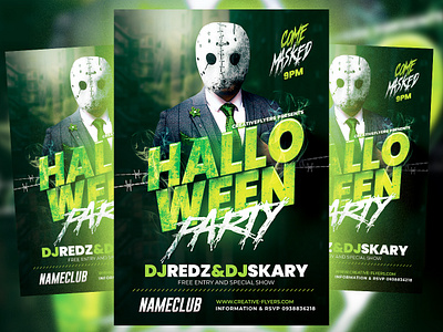 Halloween Party Flyer (PSD) creative flyer flyer template flyer templates graphic design green lights halloween halloween flyer halloween party mask photoshop poster psd psd flyer