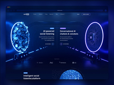 SentiOne - Homepage 3d ai blender bot chatbot circle cyber dark digital glassomorphism isometric landing page marketing neon page portal sci fi web website wordpress