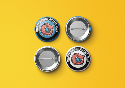 Mighty Shrimp Boxing Club Buttons animal branding button design graphic design logo mascot mockup vector