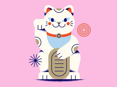 GoDaddy AAPI Graphic Pack: Lucky Cat aapi abstract animal asian blue cat coin design flat geometric icon illustration lucky minimal money pink simple texture vector