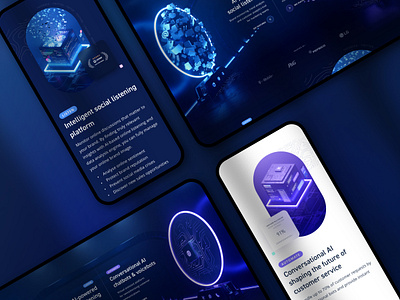 SentiOne - Homepage 3d blender blockchain blue choose dark devices glassmorphism landing marketing mockup neon products purple scifi selection sketch two