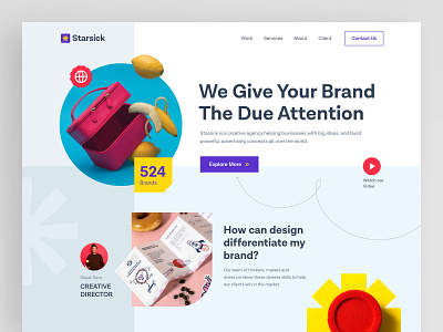 Starsick - Creative Agency Landing page agency clean color creative creative agency design digital digital agency exploration header landing page pop startup ui ui design ux ux design web website