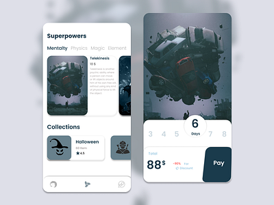 Super Powers Store App Mobile app app mobile design illustration power silver store super super power ui ui design