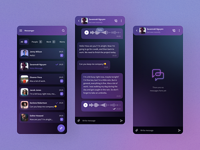 Concept for messenger (Dark Mode) app chat dark messenger mobile ui