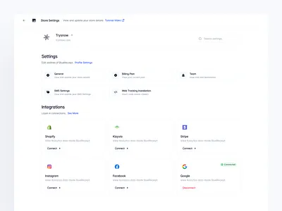 Blue: Store Settings Page blue clean design integrations product settings settings page store store settings system table ui ux web app web app settings