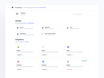 Blue: Store Settings Page blue clean design integrations product settings settings page store store settings system table ui ux web app web app settings