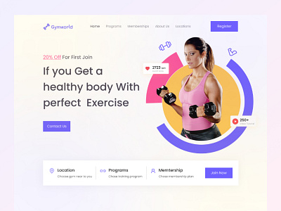 Gymworld - Fitness website body exercise figma fitness fitness centre fitness landing page girl fitness gym gymworld landing page sajib ui ui design ui designer ux ux design website yoga yoga landing page yoga website