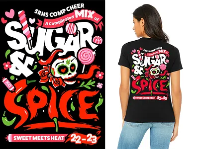 SRHS Cheer "Sugar + Spice" branding cheer cheerleading design dia de los muertos graphic design illustration illustrator mascot sugar spice sugar skull vector