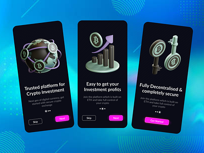 Onboarding - Walkthrough - Crypto animation app onboarding crypto cryptocurrency dark ui illustration ios iphone minimal mobile app design mobile ui modern onboarding onboarding illustrations onboarding screen onboarding ui product design ui ux walkthroughs