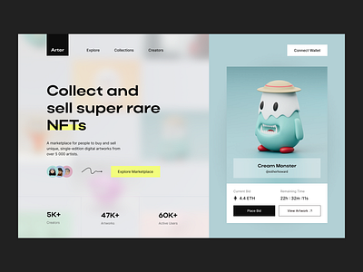 Arter - NFT Website blockchain crypto cryptoart cryptocurrency ethereum investment marketplace metamask metaverse nft nft collection nft marketplace nftart token ui uiux ux web page web site webdesign